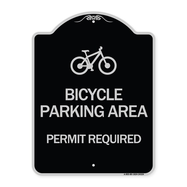 Bicycle Parking Area Permit Required W/ Graphic Heavy-Gauge Aluminum Sign, 24" x 18", BS-1824-24324